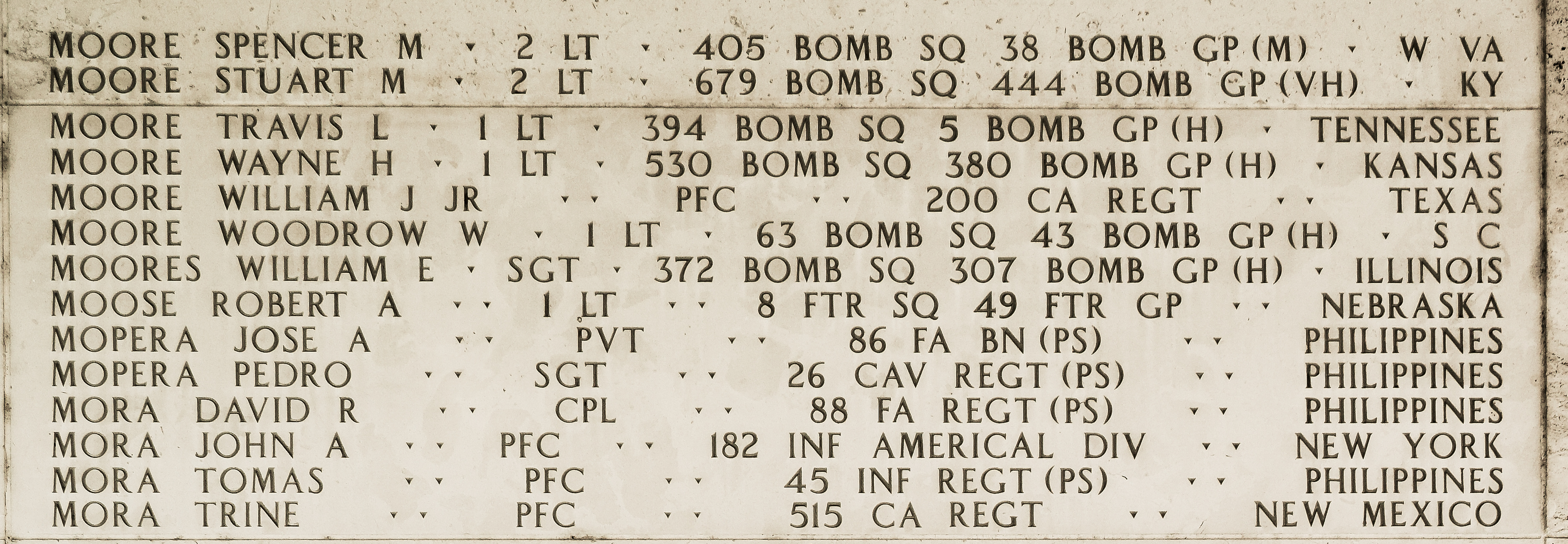 Spencer M. Moore, Second Lieutenant